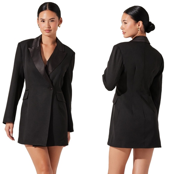NEW ASTR The LABEL Black TUXEDO Blazer FAUX Pockets COCKTAIL Mini DRESS L - Picture 1 of 16